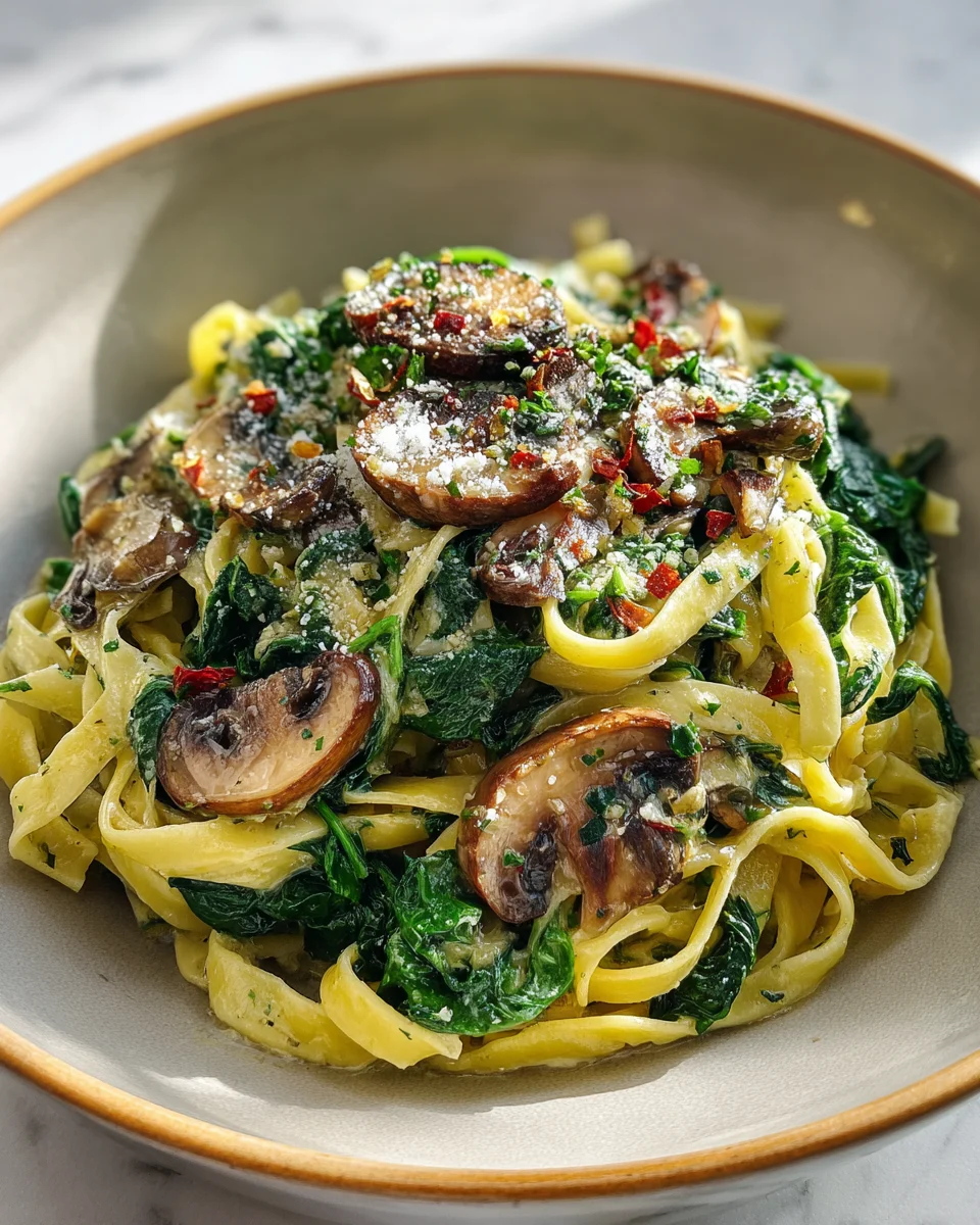 Spinach Mushroom Fettuccine