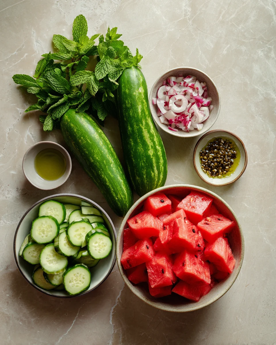 Watermelon Cucumber Mint Salad