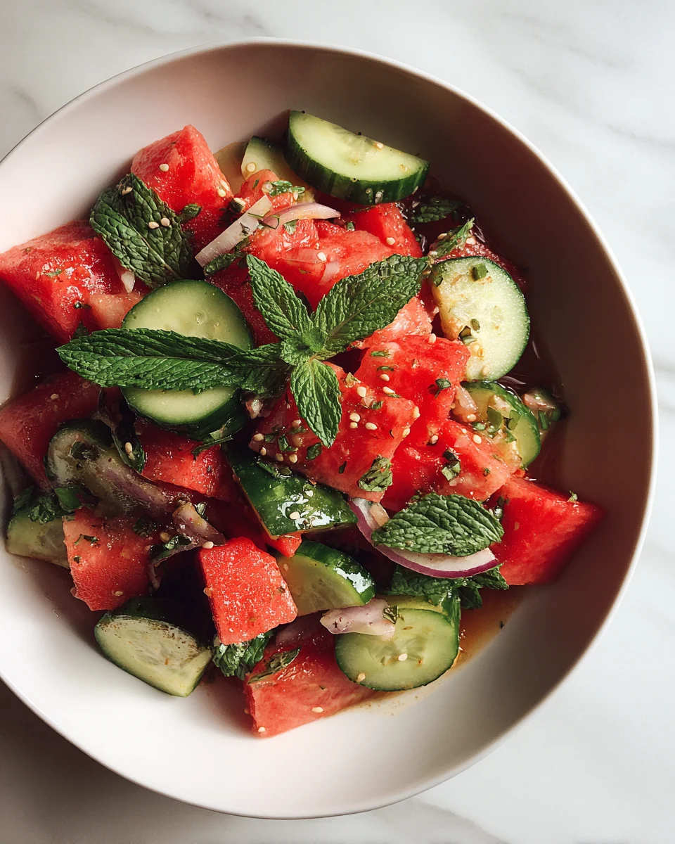 Watermelon Cucumber Mint Salad